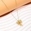 Wholesale Elegant Lady Streetwear Bow Knot Copper Inlay 18K Gold Plated Imitation Pearl Turquoise Pendant Necklace