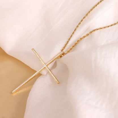 304 Stainless Steel Copper 18K Gold Plated Elegant Lady Streetwear Plating Inlay Cross Zircon Pendant Necklace