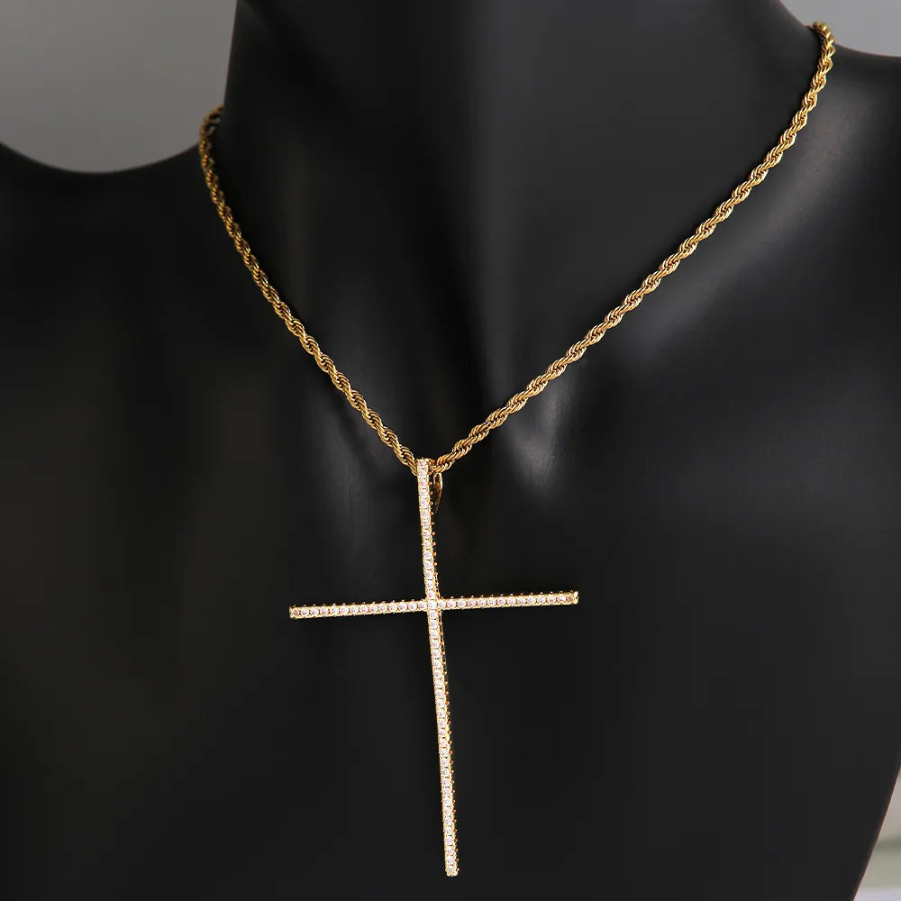 304 Stainless Steel Copper 18K Gold Plated Elegant Lady Streetwear Plating Inlay Cross Zircon Pendant Necklace