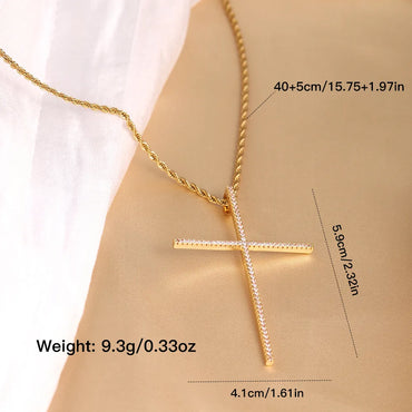 304 Stainless Steel Copper 18K Gold Plated Elegant Lady Streetwear Plating Inlay Cross Zircon Pendant Necklace