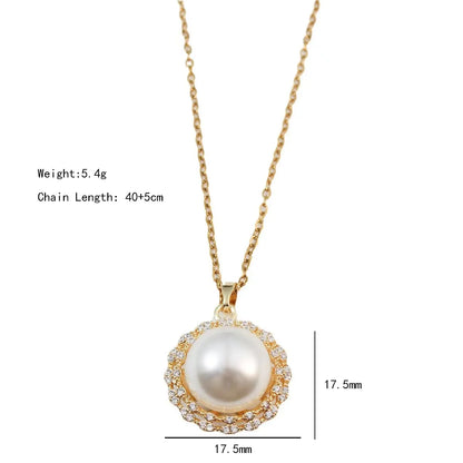 Wholesale Elegant Lady Streetwear Geometric 304 Stainless Steel Copper Hollow Out Inlay 18K Gold Plated K Gold Plated Artificial Pearls Zircon Pendant Necklace