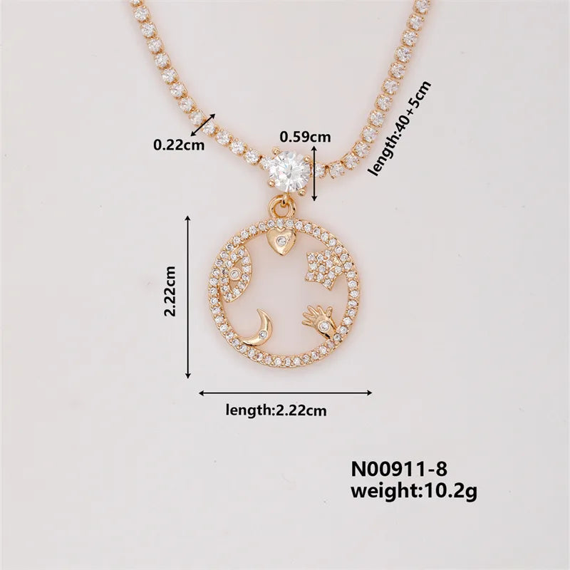 Wholesale Elegant Lady Streetwear Star Moon Copper Hollow Out Inlay K Gold Plated Zircon Pendant Necklace