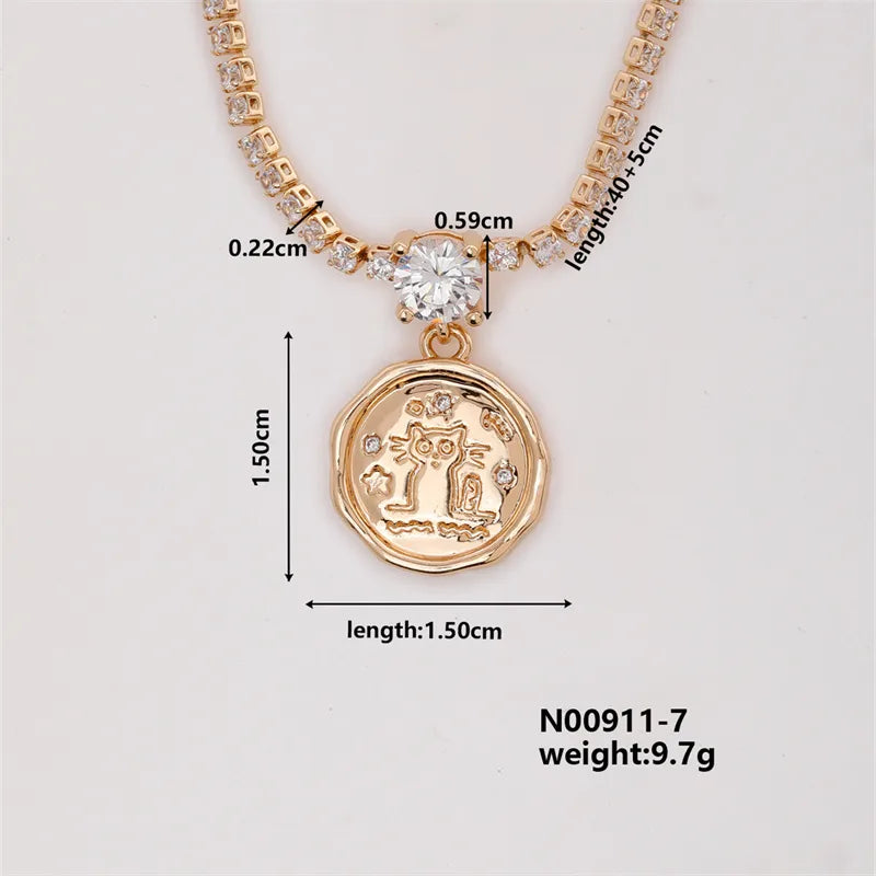 Wholesale Elegant Lady Streetwear Star Moon Copper Hollow Out Inlay K Gold Plated Zircon Pendant Necklace