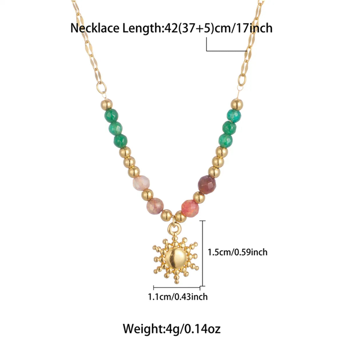 Wholesale Elegant Lady Sun Stainless Steel Natural Stone Plating 18k Gold Plated Pendant Necklace