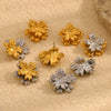 Wholesale Elegant Light Luxury Design Irregular Stainless Steel 18K Gold Plated Double Leaf Flower Earrings For Women