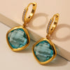 Wholesale Elegant Light Luxury Geometric Glass Stone And Stainless Steel Goldplated Earrings For Women
