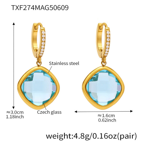 Wholesale Elegant Light Luxury Geometric Glass Stone And Stainless Steel Goldplated Earrings For Women