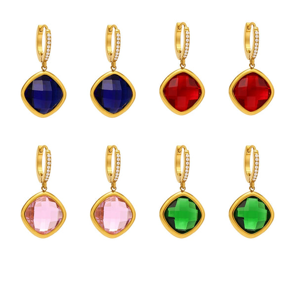 Wholesale Elegant Light Luxury Geometric Glass Stone And Stainless Steel Goldplated Earrings For Women