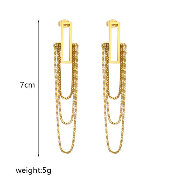 Wholesale Elegant Light Luxury Gold Plated Titanium Steel Multi Layer Tassel Chain Geometric Long Earrings For Women With Electroplating Process