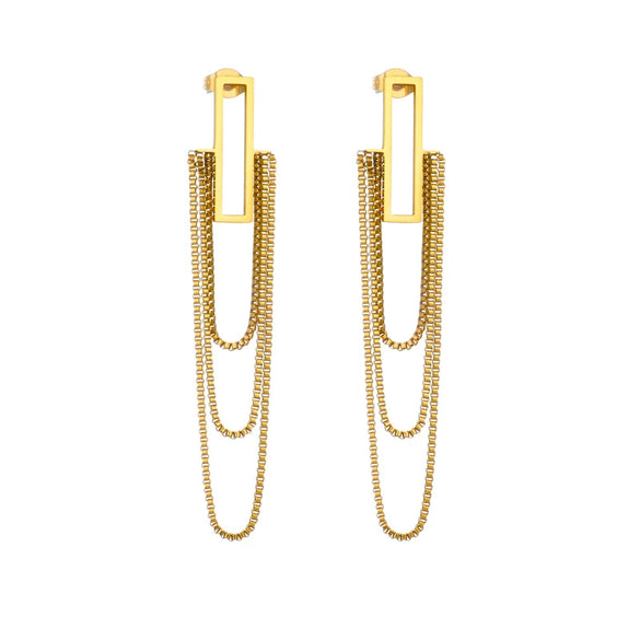 Wholesale Elegant Light Luxury Gold Plated Titanium Steel Multi Layer Tassel Chain Geometric Long Earrings For Women With Electroplating Process
