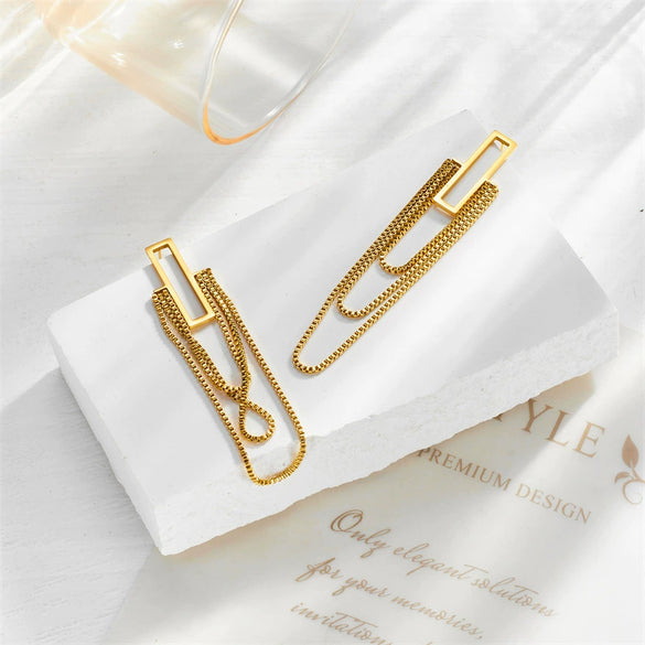 Wholesale Elegant Light Luxury Gold Plated Titanium Steel Multi Layer Tassel Chain Geometric Long Earrings For Women With Electroplating Process