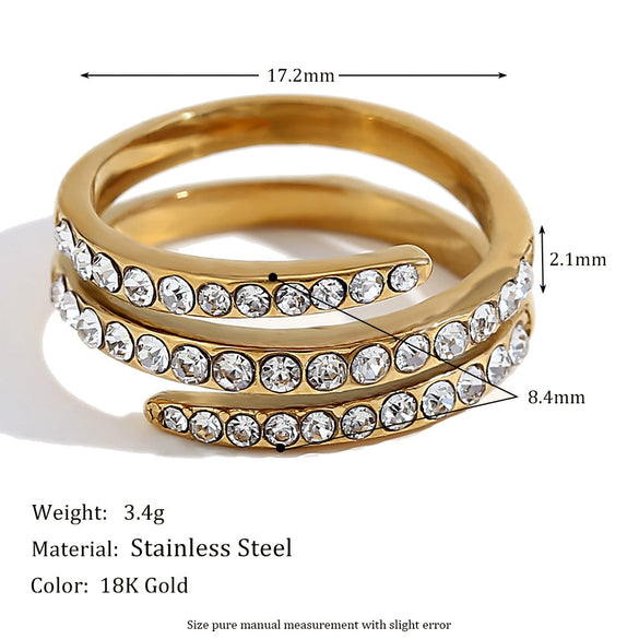 Wholesale Elegant Light Luxury Jewelry Stainless Steel 18K Gold Plated Three Layer Micro White Diamond Ring For Women Geometric Design