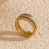 Wholesale Elegant Light Luxury Jewelry Stainless Steel 18K Gold Plated Three Layer Micro White Diamond Ring For Women Geometric Design