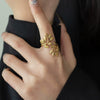 Wholesale Elegant Light Luxury Stainless Steel Ring With Branch Leaf Pattern 18K Gold Plated For Women