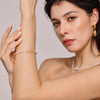 Wholesale Elegant Light Luxury Style Geometric Titanium Steel Bracelet With Natural Freshwater Pearl And 8 Character Diamond Encrusted Electroplating