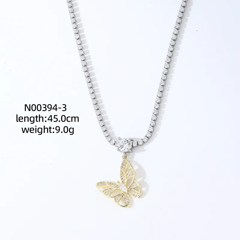 Wholesale Elegant Luxurious Butterfly Copper Plating Inlay K Gold Plated Rhodium Plated Zircon Pendant Necklace