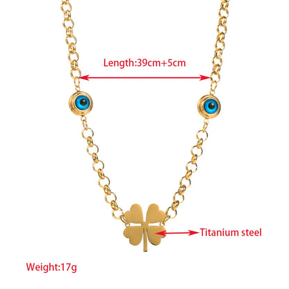 Wholesale Elegant Luxurious Devil's Eye Eye Flower Titanium Steel Plating Inlay Gold Plated Resin Necklace