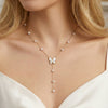 Wholesale Elegant Minimalist Geometric Pearl Necklace With Butterfly Pendant For Women Electroplated Calendering Chain