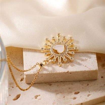 Wholesale Elegant Modern Style Korean Style Sun Heart Shape 304 Stainless Steel Copper Inlay K Gold Plated Zircon Pendant Necklace