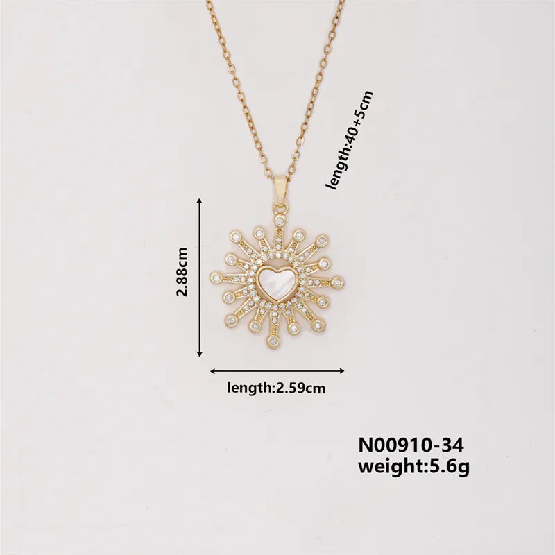 Wholesale Elegant Modern Style Korean Style Sun Heart Shape 304 Stainless Steel Copper Inlay K Gold Plated Zircon Pendant Necklace