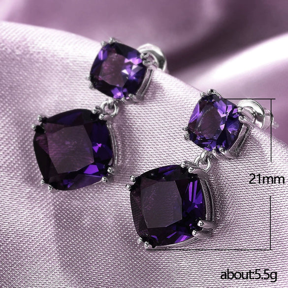 Wholesale Elegant Mysterious Purple Square Zircon Earrings Copper Geometric