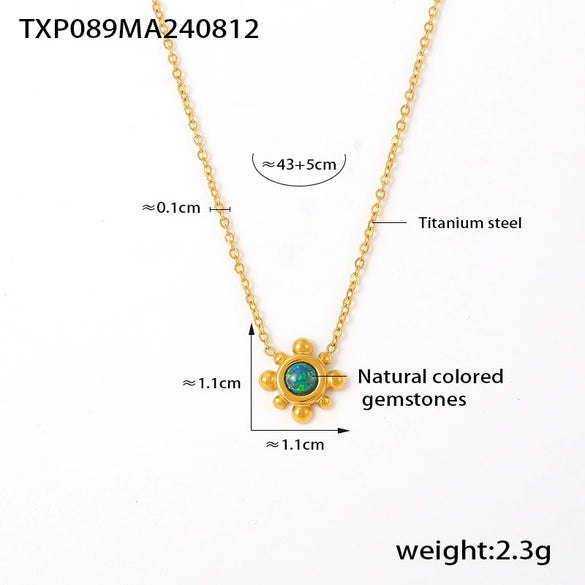 Wholesale Elegant Natural Colored Gem And 316L Stainless Steel Electroplated Earrings And Necklace Set With Sunflower Design