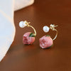 Wholesale Elegant Natural Pearl Rose Flower Glue Earrings With Electroplating