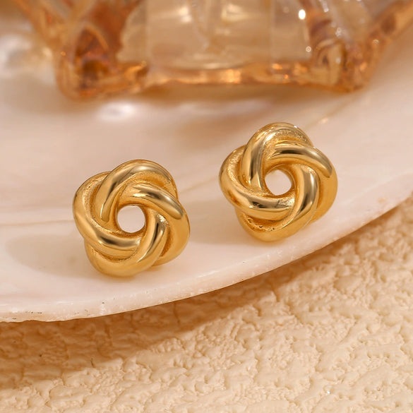 Wholesale Elegant Niche Design Creative Women's Earrings Stainless Steel 18K Gold Plated With Geometric Wool Ball