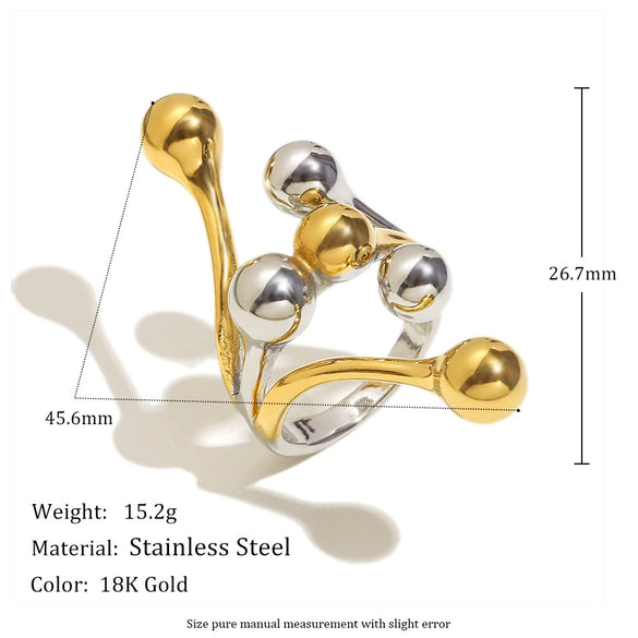 Wholesale Elegant Niche Design Hand Jewelry Stainless Steel 18K Gold Plated Round Head Exaggerated Ring With Geometric Pattern For Women