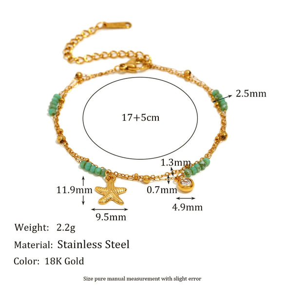 Wholesale Elegant Niche Design Stainless Steel 18K Gold Plated Double Layer Starfish Geometric Bracelet For Women Electroplated