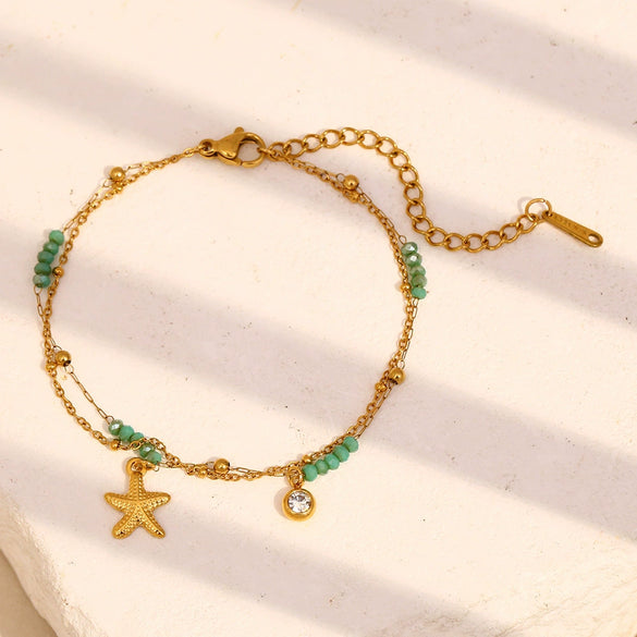 Wholesale Elegant Niche Design Stainless Steel 18K Gold Plated Double Layer Starfish Geometric Bracelet For Women Electroplated