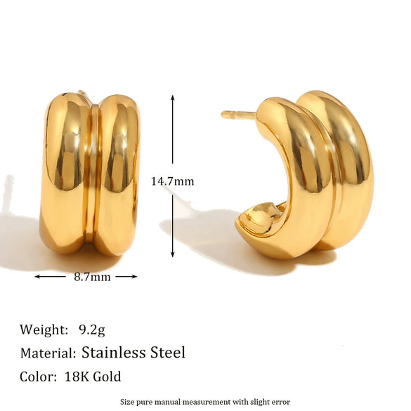 Wholesale Elegant Niche Design Women's Stainless Steel 18K Gold Plated Double Layer Geometric Earrings With Electroplating