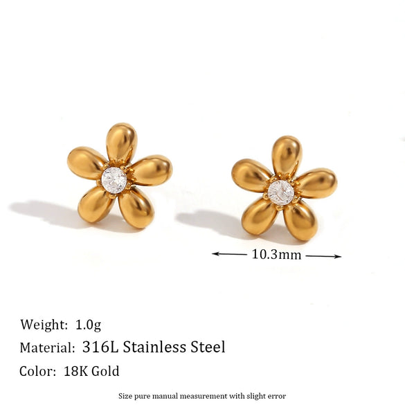 Wholesale Elegant Niche Microinlaid Horse Eye Crown Women's Earrings Stainless Steel 18K Gold Plated With Mini Zircon Flower And Geometric Design