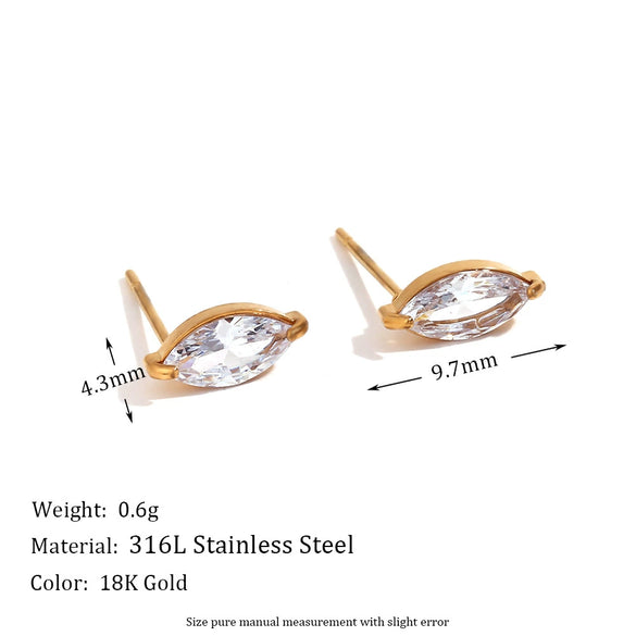 Wholesale Elegant Niche Microinlaid Horse Eye Crown Women's Earrings Stainless Steel 18K Gold Plated With Mini Zircon Flower And Geometric Design