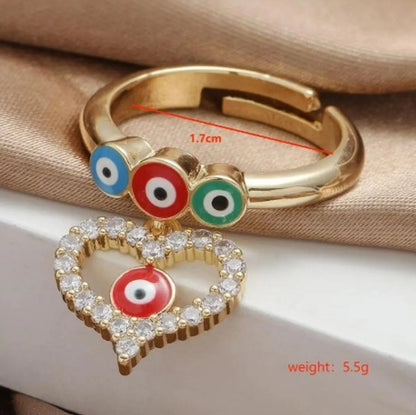 Wholesale Elegant Nordic Style Simple Style Devil's Eye Heart Shape Owl Copper Polishing Inlay 18K Gold Plated Zircon Charm Rings Open Rings