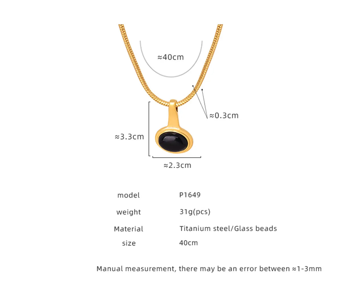 Wholesale Elegant Oval Glass Titanium Steel Plating 18k Gold Plated Pendant Necklace