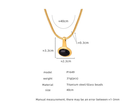 Wholesale Elegant Oval Glass Titanium Steel Plating 18k Gold Plated Pendant Necklace