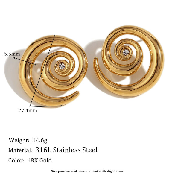 Wholesale Elegant Popular Geometric Stainless Steel 18K Gold Plated Micropaved Zircon Embellished Swirl Earrings For Women