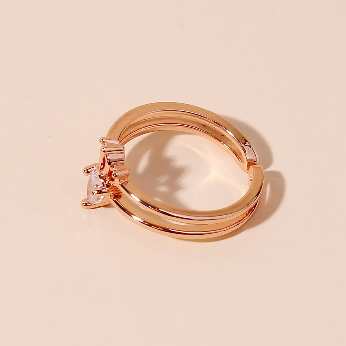 Wholesale Elegant Princess Heart Shape Crown Carrot Copper Plating Inlay Rose Gold Plated Zircon Open Rings