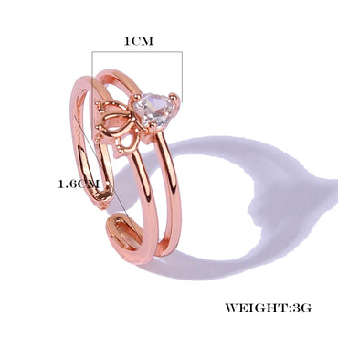 Wholesale Elegant Princess Heart Shape Crown Carrot Copper Plating Inlay Rose Gold Plated Zircon Open Rings