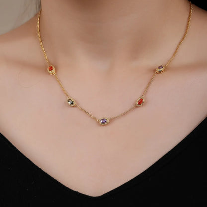 Wholesale Elegant Retro Color Block Copper Plating Inlay 18K Gold Plated Zircon Necklace