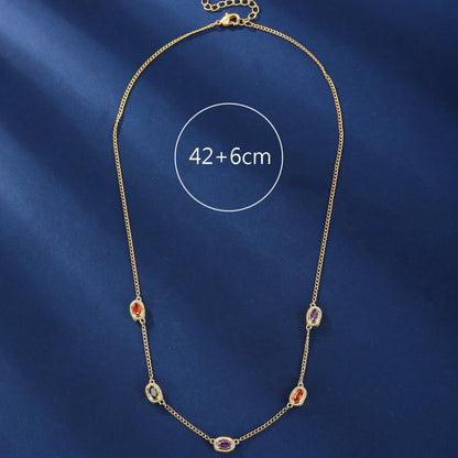 Wholesale Elegant Retro Color Block Copper Plating Inlay 18K Gold Plated Zircon Necklace