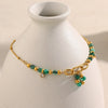 Wholesale Elegant Retro Green French Style Stainless Steel 18K Gold Plated Threering Geometric Bracelet For Women