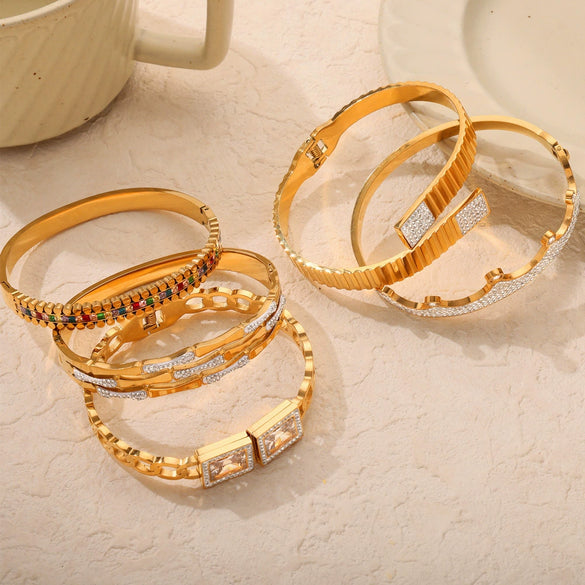 Wholesale Elegant Retro Hollow Geometric Golden Crown Titanium Steel Bracelet For Female With Gold Plated Design