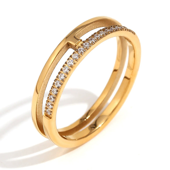 Wholesale Elegant Retro Niche Fashion Stainless Steel 18K Gold Plated Geometric Irregular Bracelet And Ring