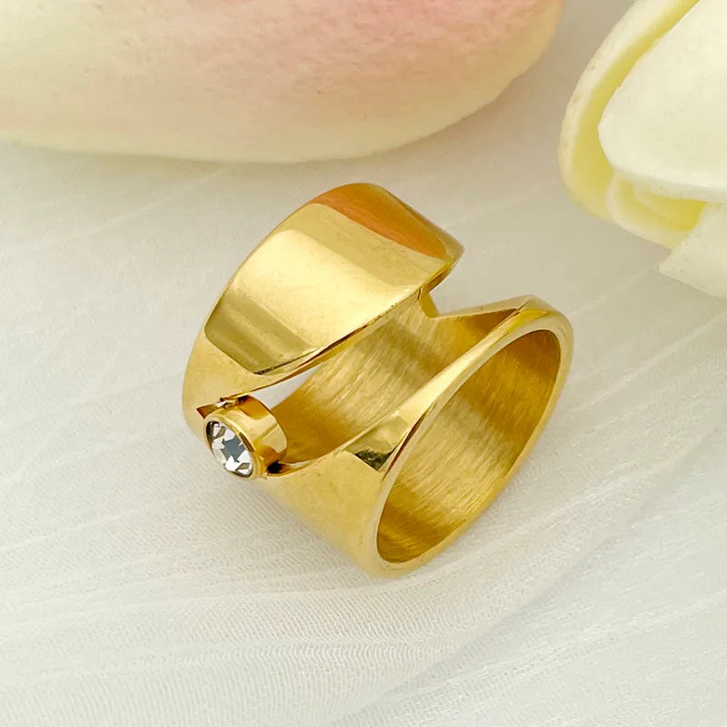 304 Stainless Steel Gold Plated Elegant Retro Simple Style Layered Plating Inlay Geometric Zircon Rings