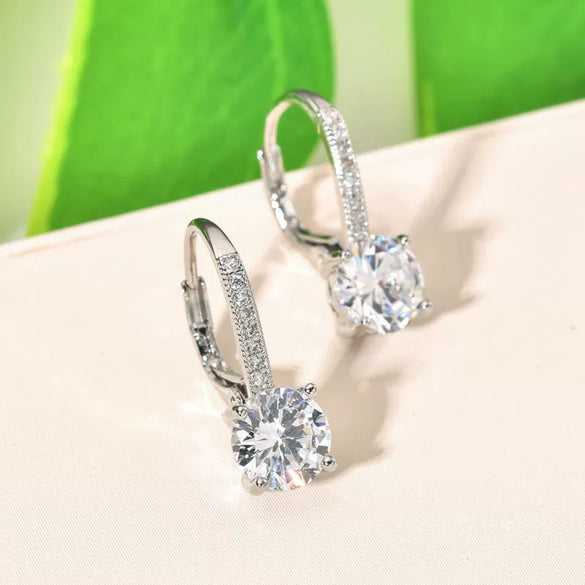 Wholesale Elegant Round Zircon Ear Buckle Earrings For Women And Girls Copper Material With Geometric Design And Diamond Treatment