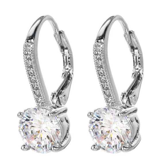 Wholesale Elegant Round Zircon Ear Buckle Earrings For Women And Girls Copper Material With Geometric Design And Diamond Treatment