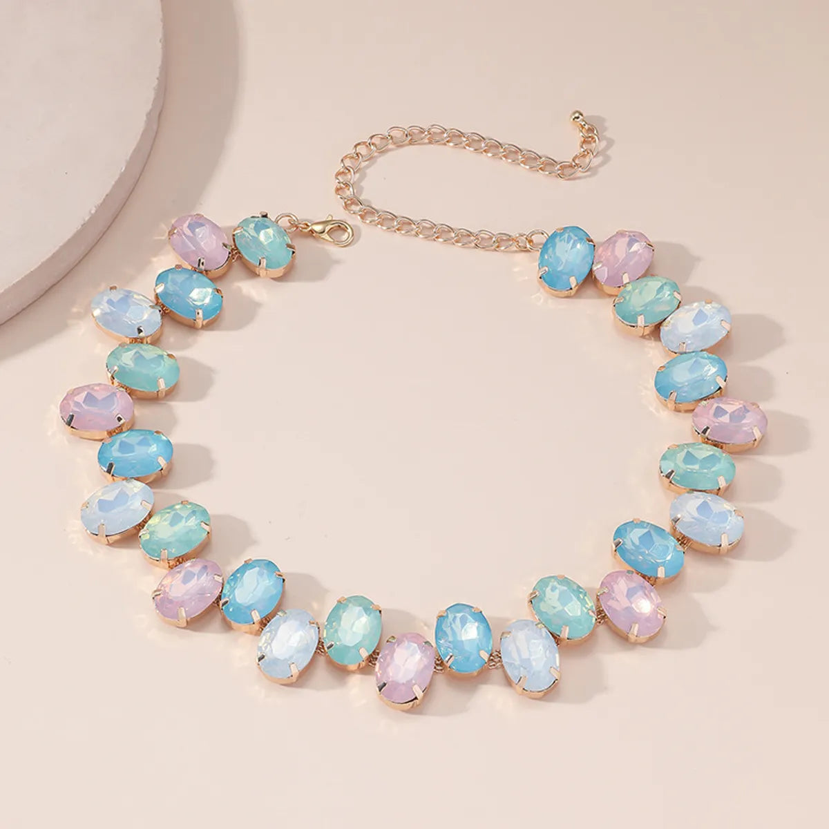 Wholesale Elegant Shiny Colorful Oval Crystal Copper Choker