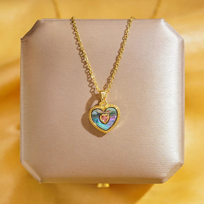 Wholesale Elegant Shiny Heart Shape Butterfly 304 Stainless Steel Copper Plating Inlay 18K Gold Plated Acrylic Zircon Pendant Necklace